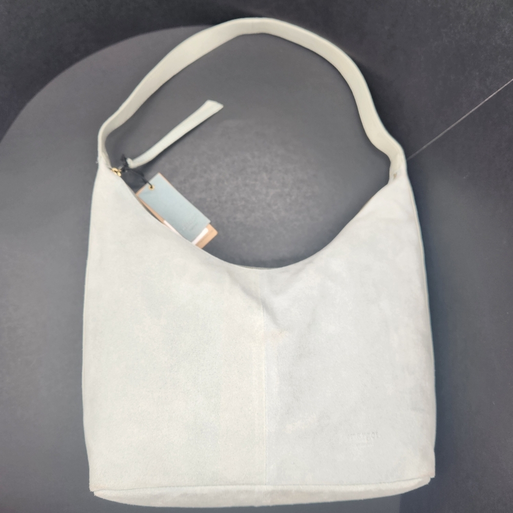 Margot Hobo Bag Light Blue High Hair Suede Gabi Maxi Pastel Boho Comfort New$160